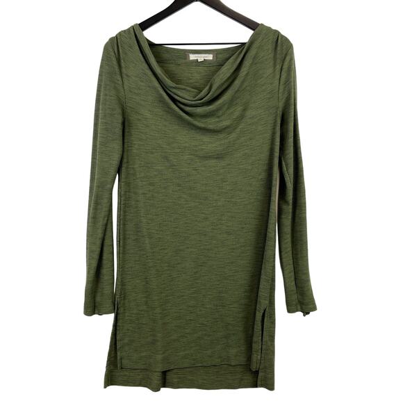 Pure + Good Anthropologie (S) Draped Neck Tunic Mini Dress Green - Picture 1 of 11